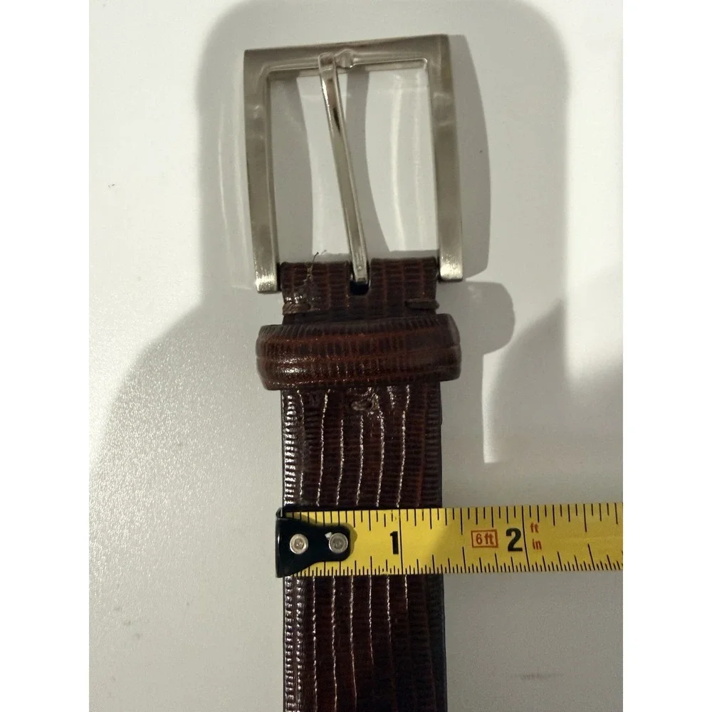 Joseph Abboud Leather Belt Mens 36 Brown Crocodile Embossed‎ Solid Brass Buckle